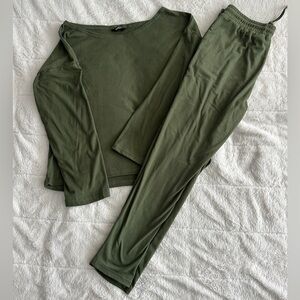 ChicMe Olive 2-Piece Lounge Set–Skew Neck Top & High-Waist Pants XXL Plus size